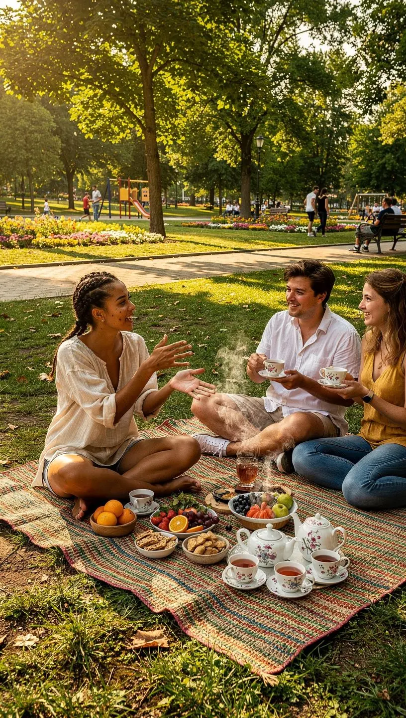 Exotikus gyümölcsök és fekete tea ízletes harmóniája egy tálcán.