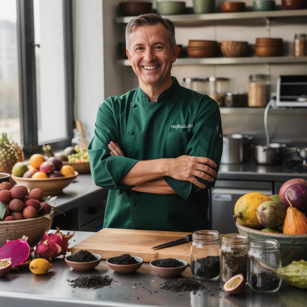 Licsi és fekete tea keveréke gyönyörű virágos háttérrel