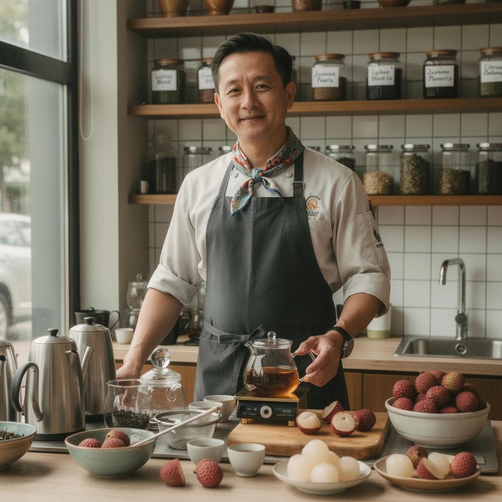 Fekete tea és licsi keveréke, színpompás gyümölcsökkel